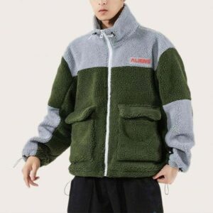 Custom Men's Colour-Blocked Loose Stand Collar Elastic Hem Bomber Jacket