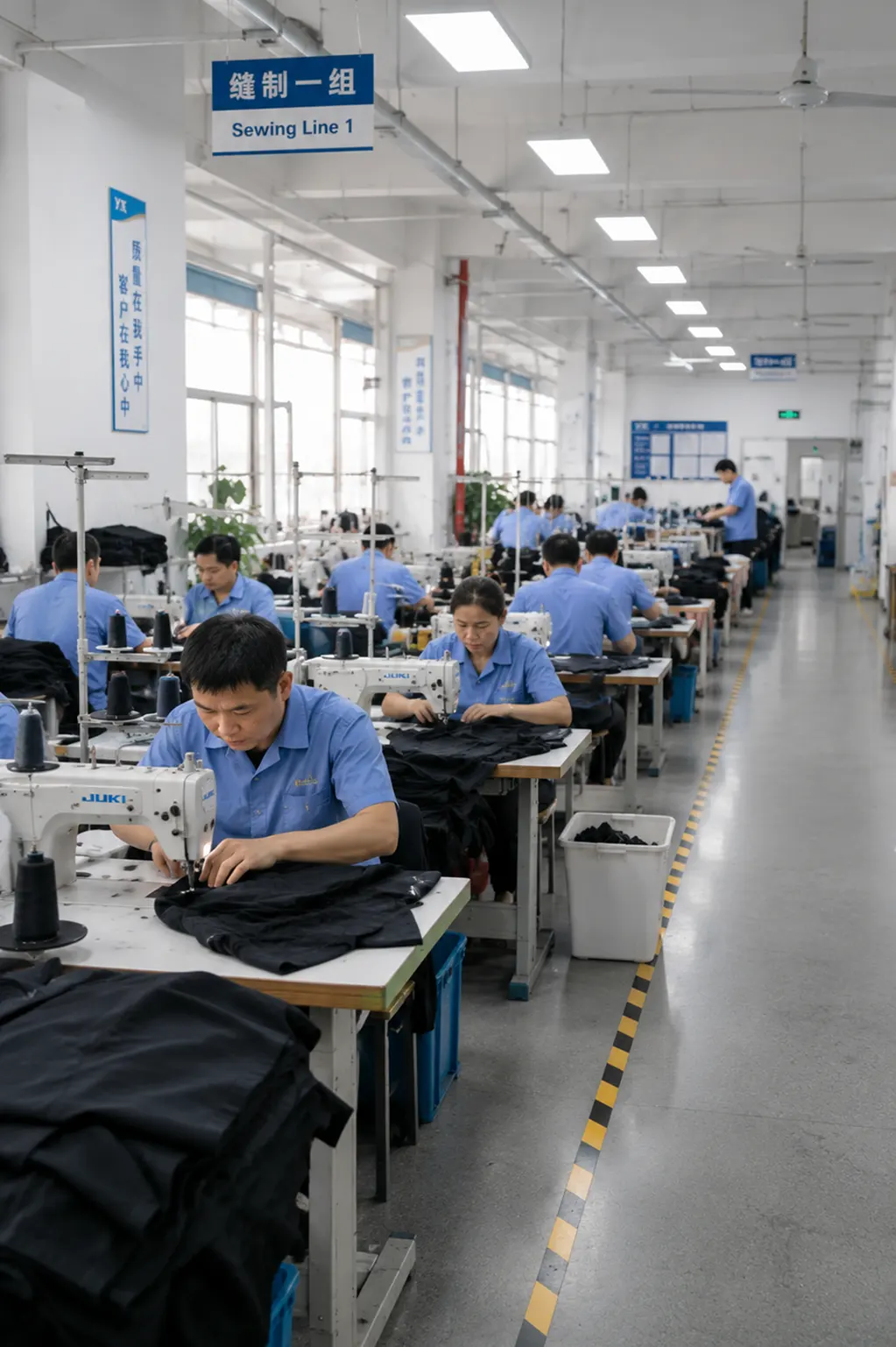 Custom apparel production inside our clothing factory