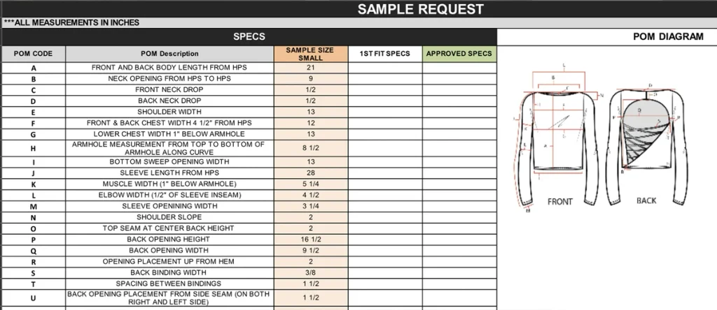 clothing sample request tech pack