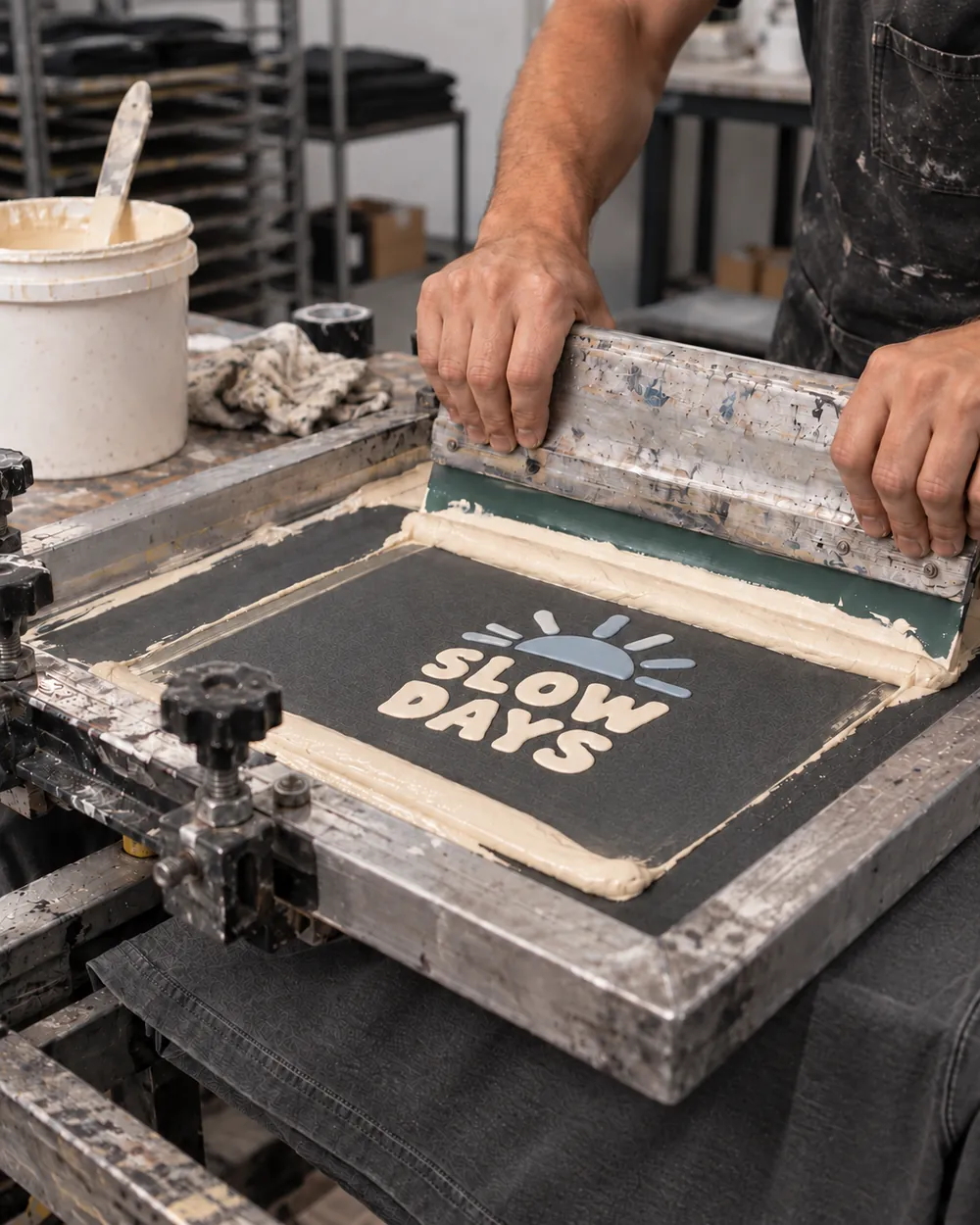 Puff print screen printing process on a custom T-shirt