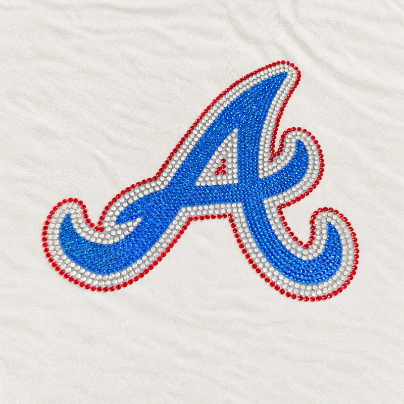 Red white and blue rhinestone letter A on ivory fabric